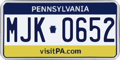PA license plate MJK0652