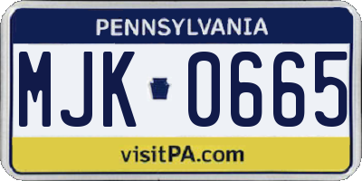 PA license plate MJK0665