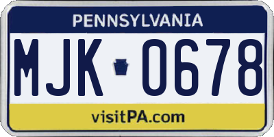 PA license plate MJK0678