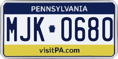PA license plate MJK0680
