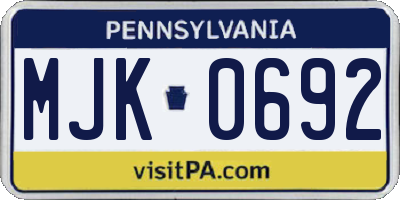 PA license plate MJK0692