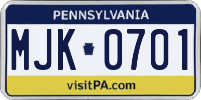 PA license plate MJK0701