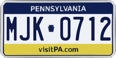 PA license plate MJK0712