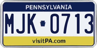 PA license plate MJK0713