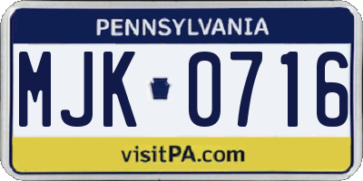 PA license plate MJK0716