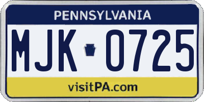 PA license plate MJK0725