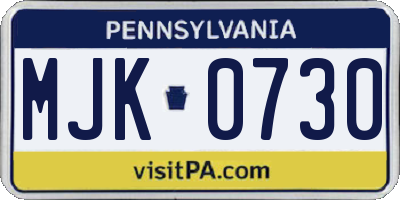 PA license plate MJK0730