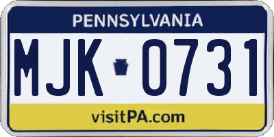 PA license plate MJK0731