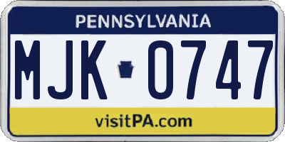PA license plate MJK0747