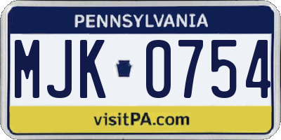 PA license plate MJK0754