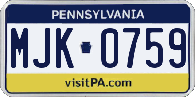 PA license plate MJK0759