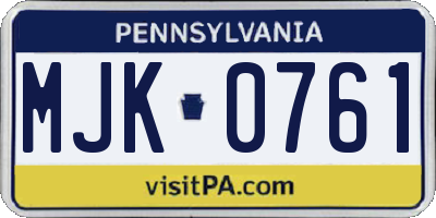PA license plate MJK0761