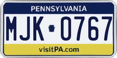 PA license plate MJK0767