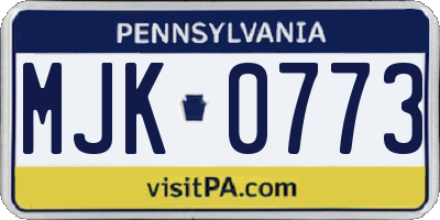 PA license plate MJK0773