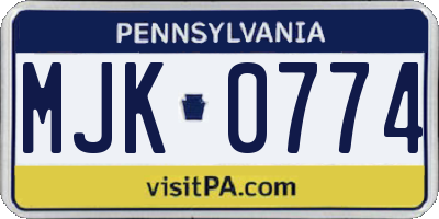 PA license plate MJK0774