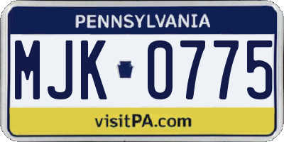 PA license plate MJK0775