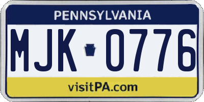 PA license plate MJK0776