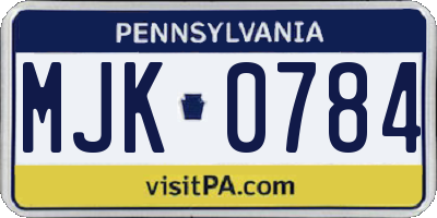 PA license plate MJK0784