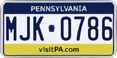 PA license plate MJK0786