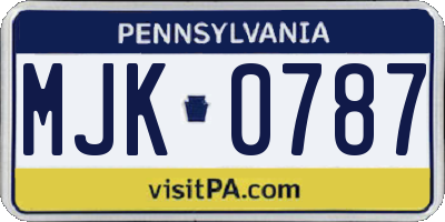 PA license plate MJK0787