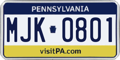 PA license plate MJK0801