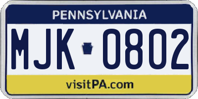 PA license plate MJK0802