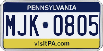 PA license plate MJK0805