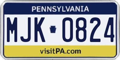 PA license plate MJK0824