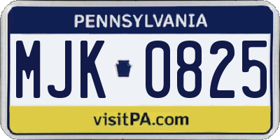 PA license plate MJK0825