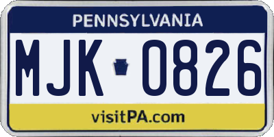 PA license plate MJK0826