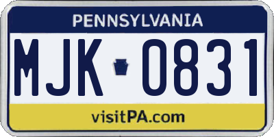 PA license plate MJK0831