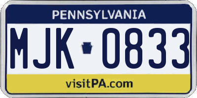 PA license plate MJK0833