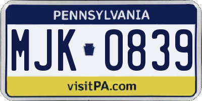 PA license plate MJK0839