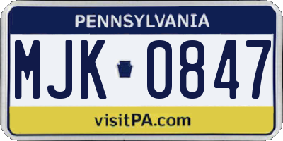 PA license plate MJK0847