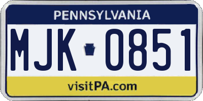 PA license plate MJK0851