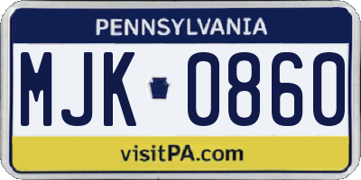 PA license plate MJK0860