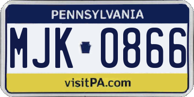 PA license plate MJK0866