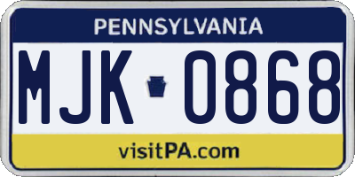 PA license plate MJK0868