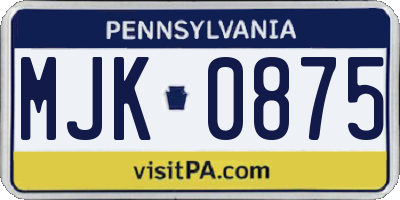 PA license plate MJK0875