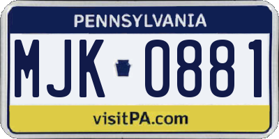 PA license plate MJK0881