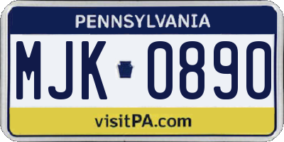 PA license plate MJK0890