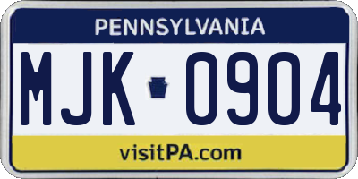 PA license plate MJK0904