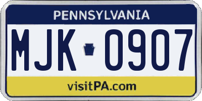 PA license plate MJK0907