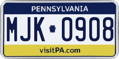 PA license plate MJK0908