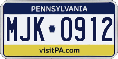PA license plate MJK0912