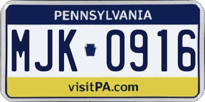 PA license plate MJK0916