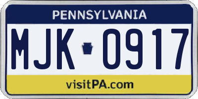 PA license plate MJK0917