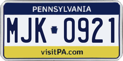 PA license plate MJK0921