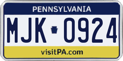 PA license plate MJK0924