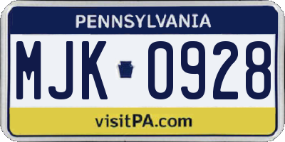 PA license plate MJK0928